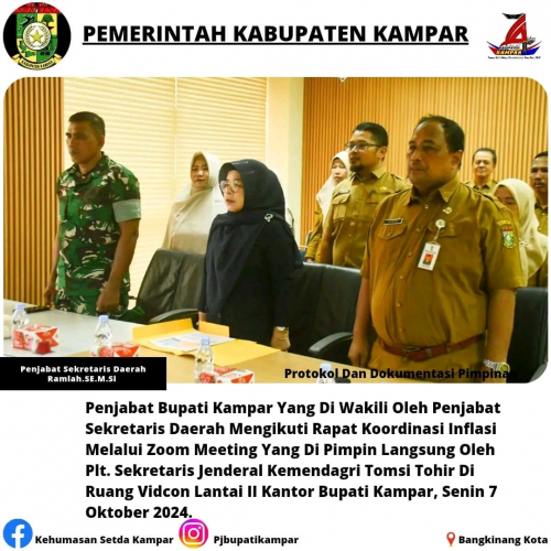 Pj Bupati Kampar Ikuti Rakor Inflasi Bersama Plt Sekretaris Jenderal Kemendagri Melalui Zoom Meeting