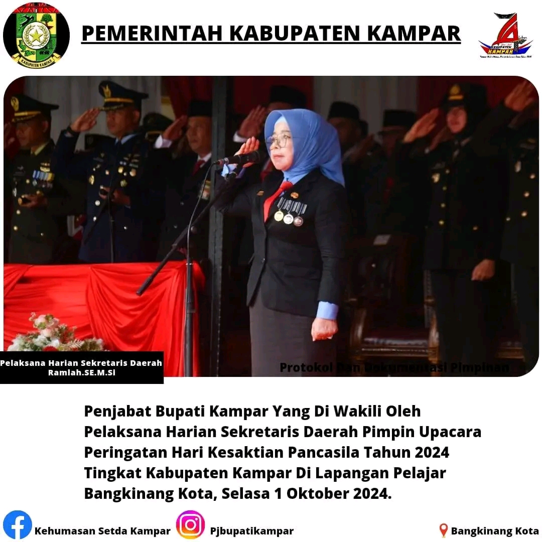 Pelaksana Harian Sekda Kampar Pimpin Upacara Peringatan Hari Kesaktian Pancasila