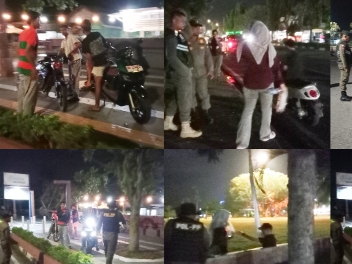 Patroli Malam, Satpol PP Kampar Tegur Sepasang Muda-Mudi di Lapangan Mardeka