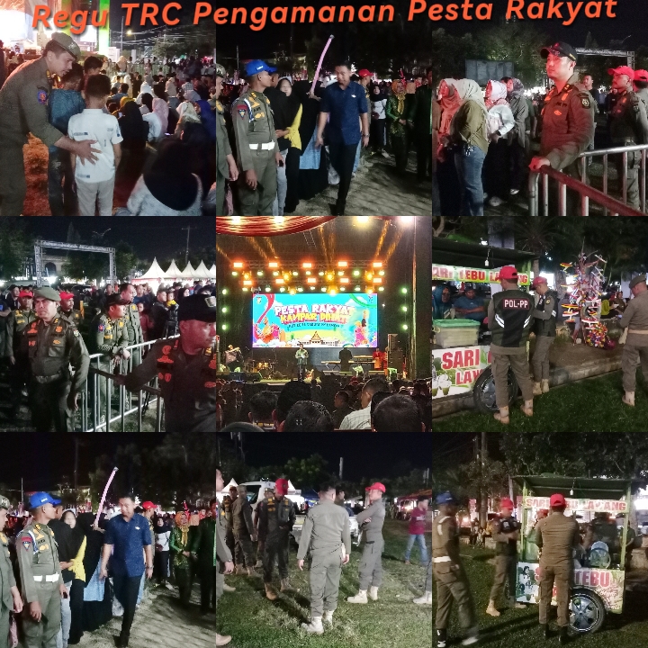 Satpol PP Kampar Tertibkan Pedagang dan Amankan Pembukaan Pesta Rakyat ke-76 di Bangkinang